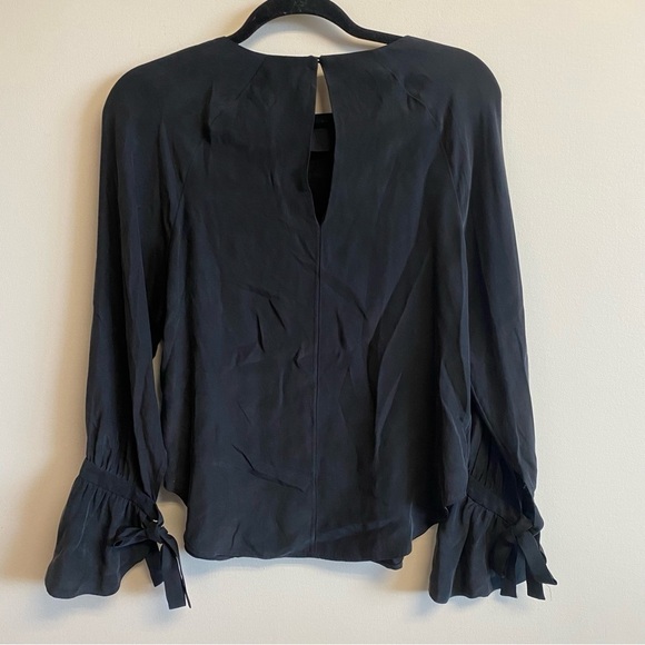 FRAME Women's Voluminous Cuff Silk Black Long Sleeve Flutter Blouse Size XS - Picture 5 of 6
